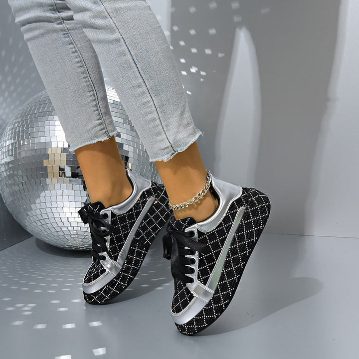 Women's Diamond-Pattern Rhinestone Platform Sneakers