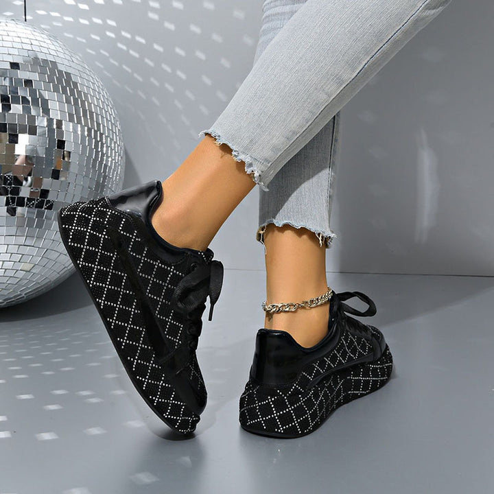 Women's Diamond-Pattern Rhinestone Platform Sneakers