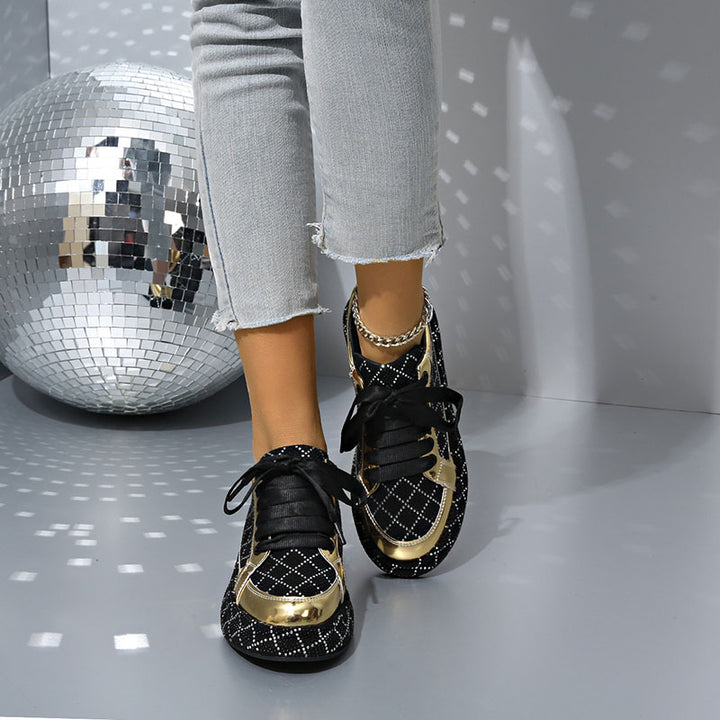Women's Diamond-Pattern Rhinestone Platform Sneakers