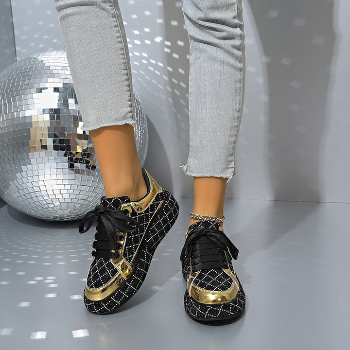 Women's Diamond-Pattern Rhinestone Platform Sneakers