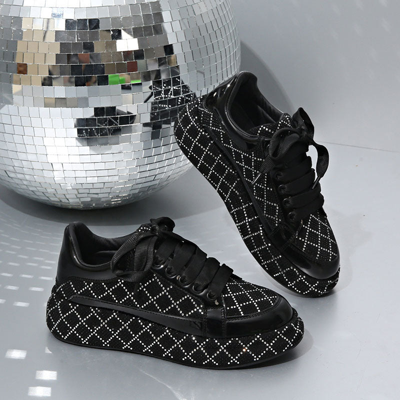 Women's Diamond-Pattern Rhinestone Platform Sneakers