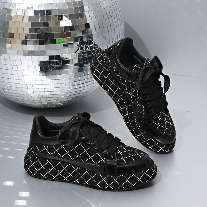 Women's Diamond-Pattern Rhinestone Platform Sneakers