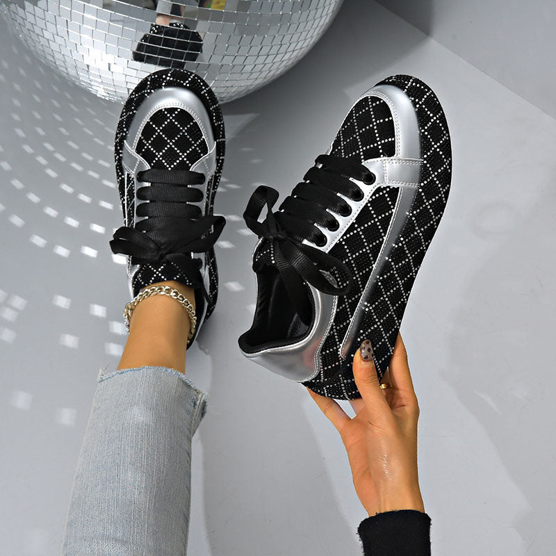 Women's Diamond-Pattern Rhinestone Platform Sneakers