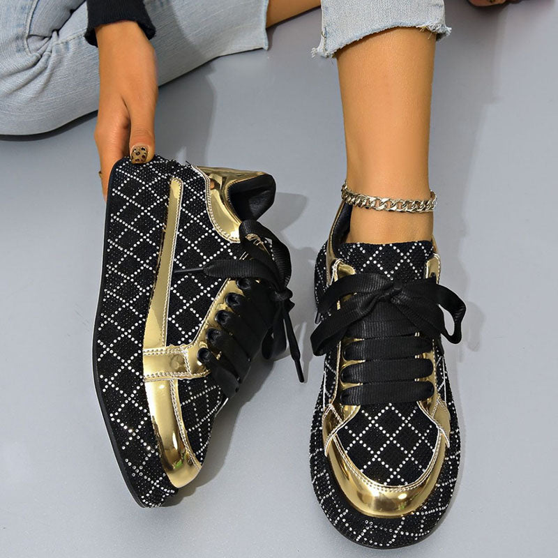 Women's Diamond-Pattern Rhinestone Platform Sneakers
