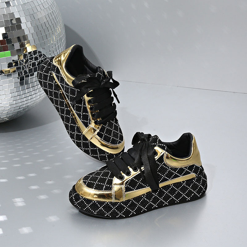 Women's Diamond-Pattern Rhinestone Platform Sneakers