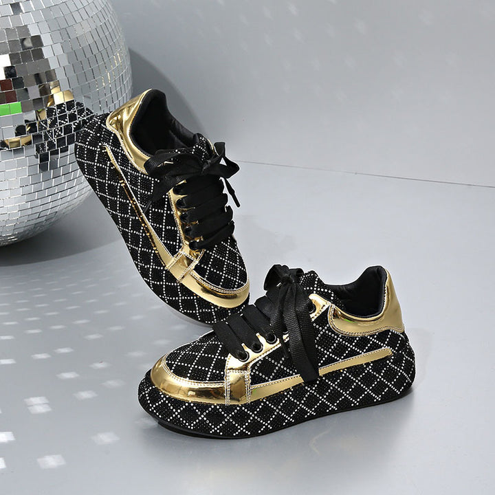 Women's Diamond-Pattern Rhinestone Platform Sneakers