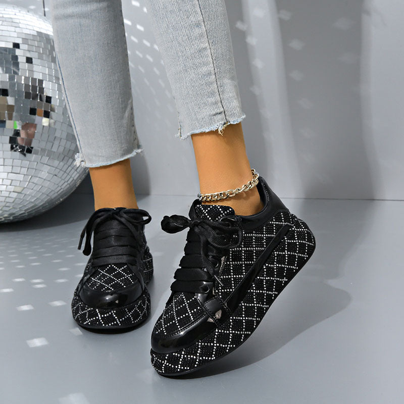 Women's Diamond-Pattern Rhinestone Platform Sneakers