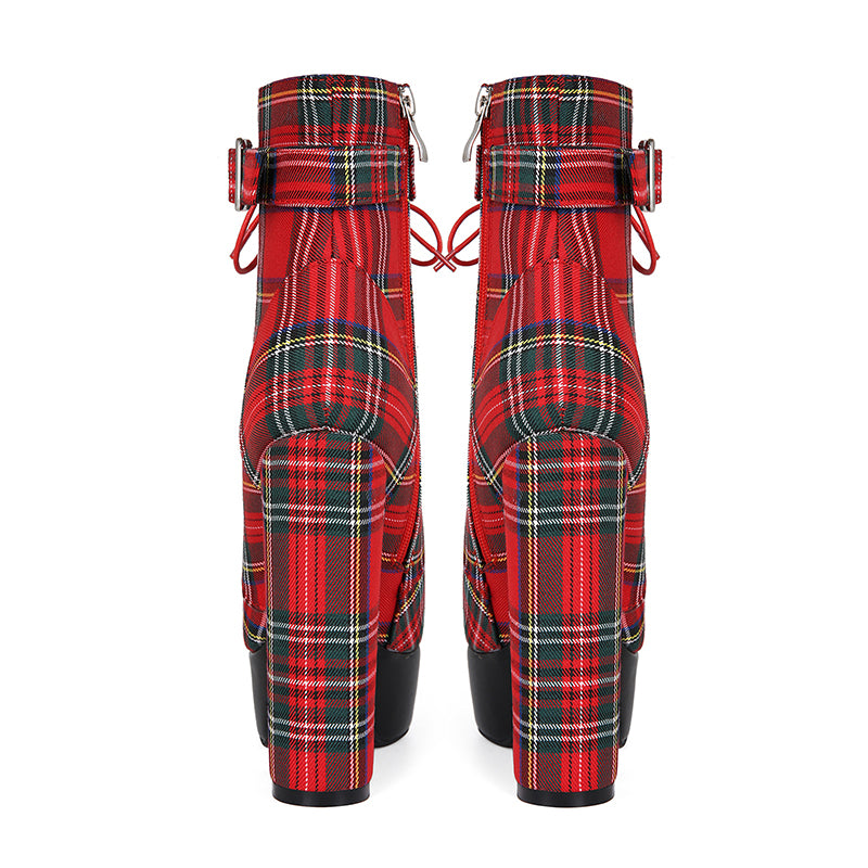 red Women's Red Plaid Ultra High Heels Combat Boots