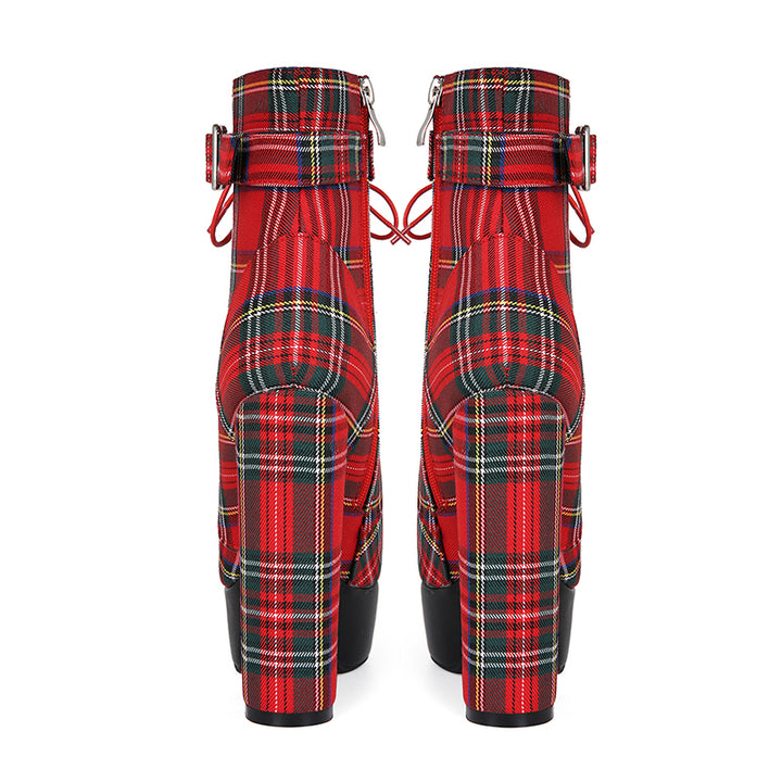 red Women's Red Plaid Ultra High Heels Combat Boots