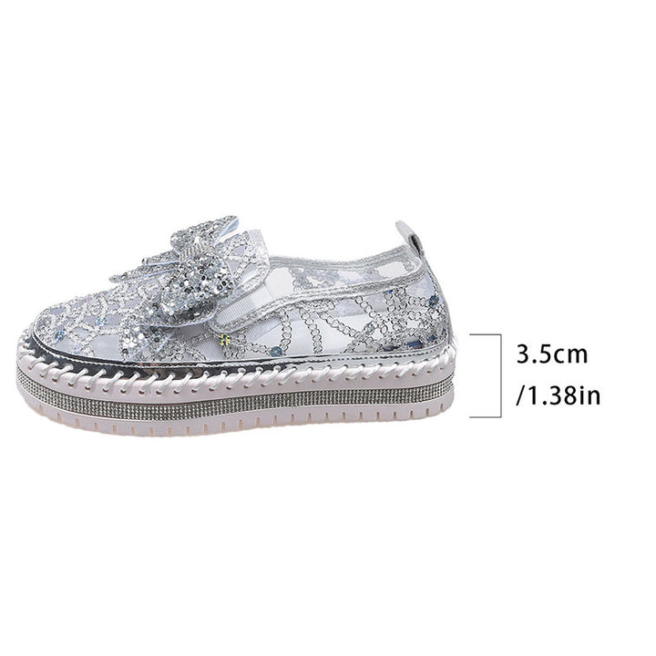 Women's Rhinestone Bow Mesh Platform Loafers