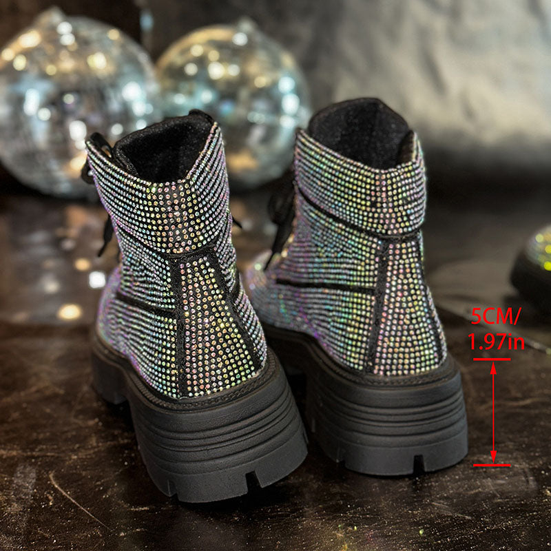 Women’s Rhinestone Lace-Up Combat Boots