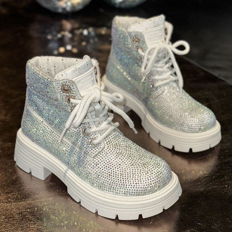 Women’s Rhinestone Lace-Up Combat Boots
