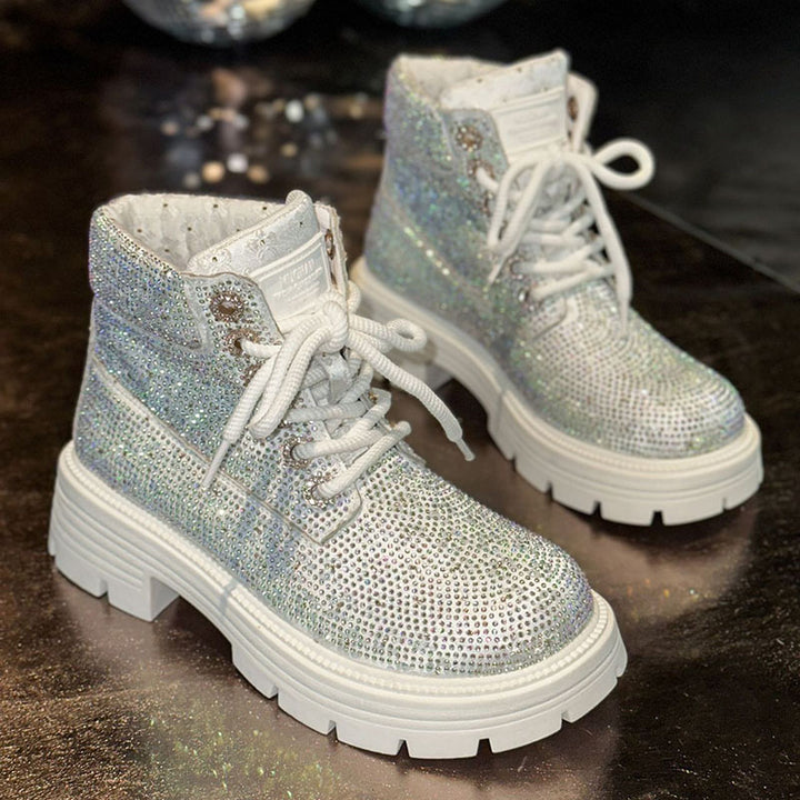 Women’s Rhinestone Lace-Up Combat Boots