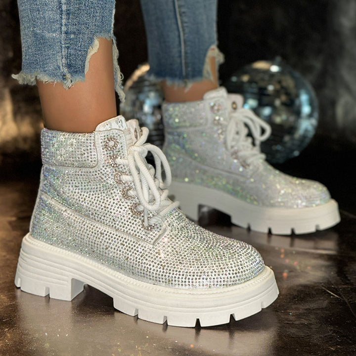 Women’s Rhinestone Lace-Up Combat Boots