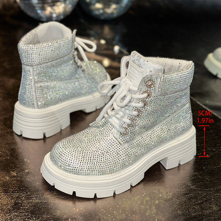 Women’s Rhinestone Lace-Up Combat Boots