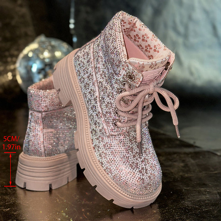 Women’s Rhinestone Lace-Up Combat Boots