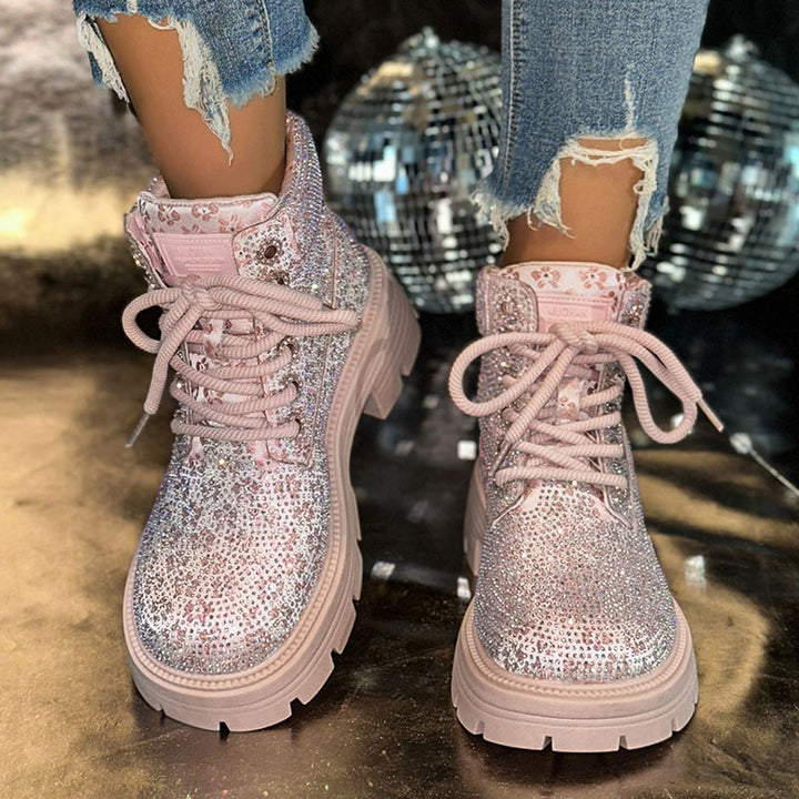 Women’s Rhinestone Lace-Up Combat Boots