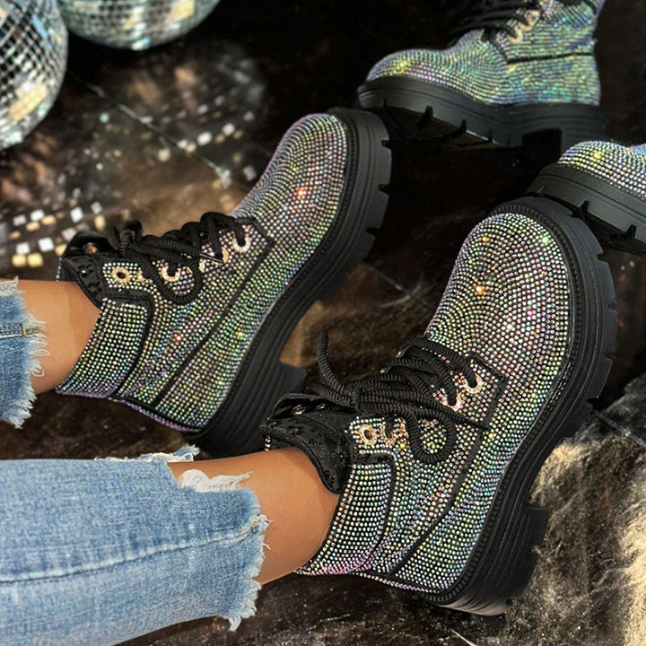 Women’s Rhinestone Lace-Up Combat Boots