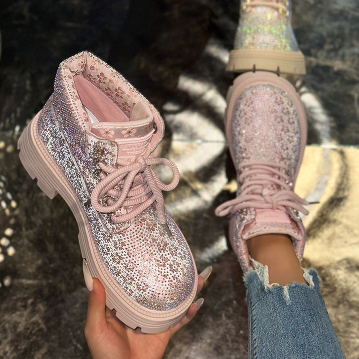Women’s Rhinestone Lace-Up Combat Boots