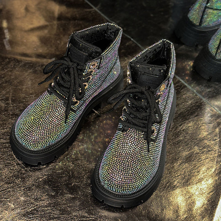 Women’s Rhinestone Lace-Up Combat Boots