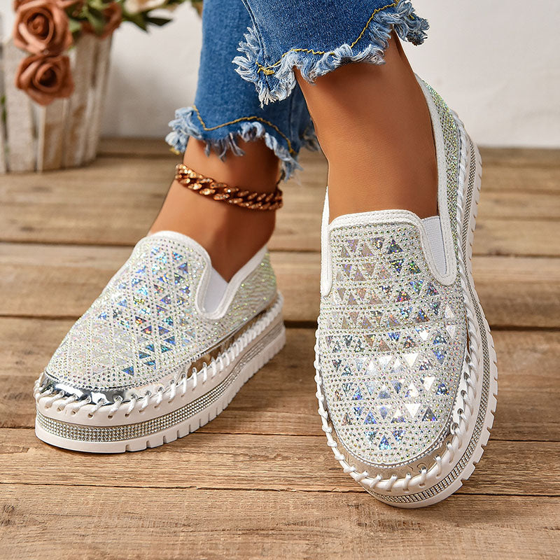 Women's Rhinestone Mesh Platform Loafers