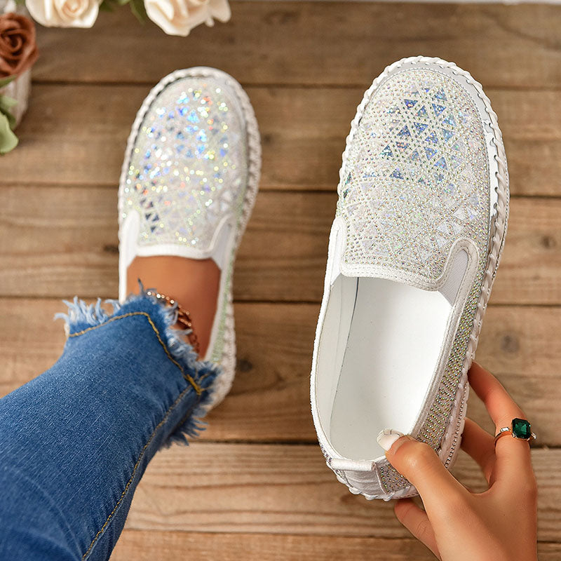 Women's Rhinestone Mesh Platform Loafers