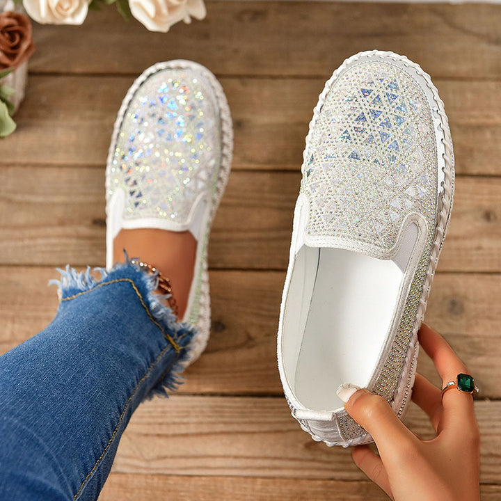 Women's Rhinestone Mesh Platform Loafers