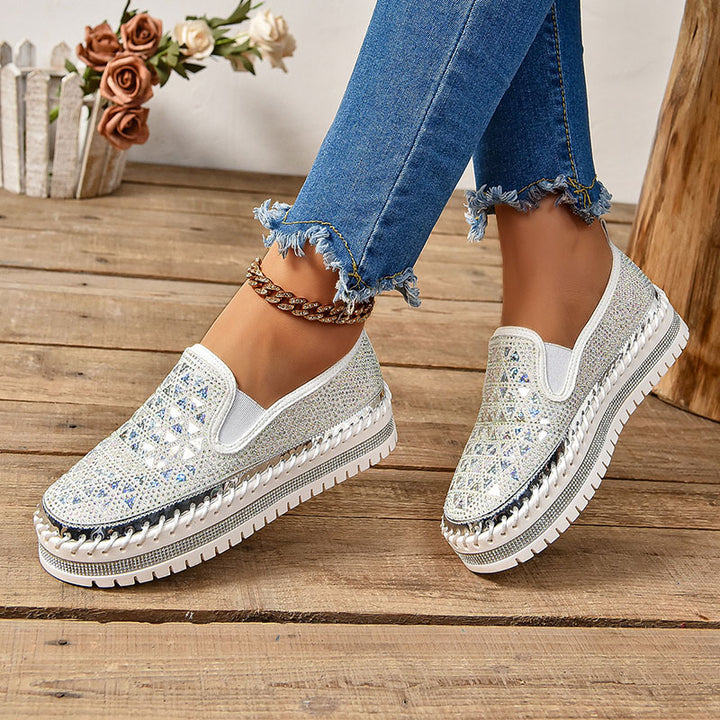 Women's Rhinestone Mesh Platform Loafers