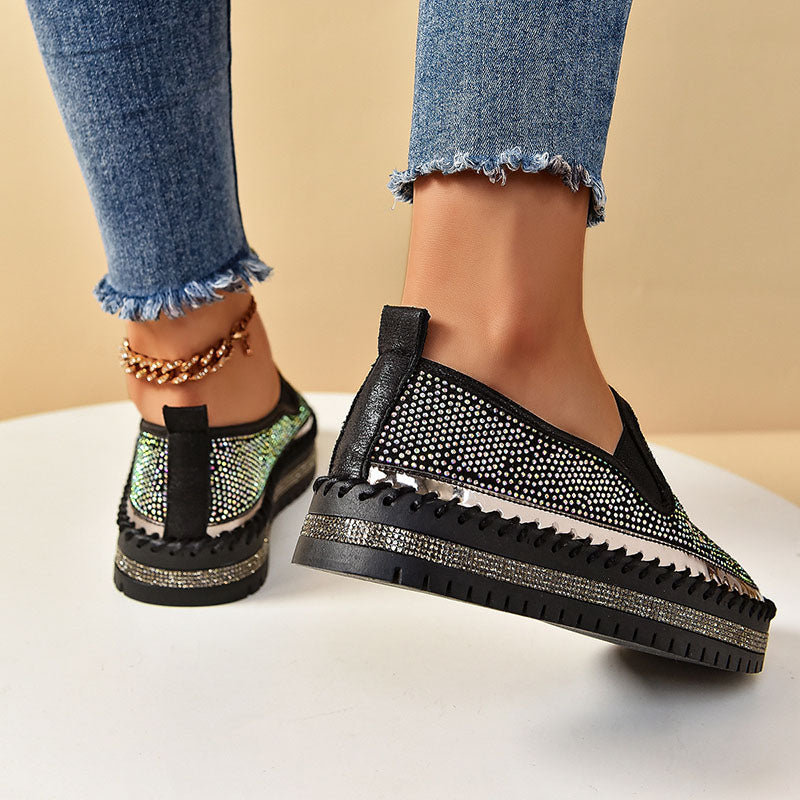 Women's Rhinestone Mesh Platform Loafers