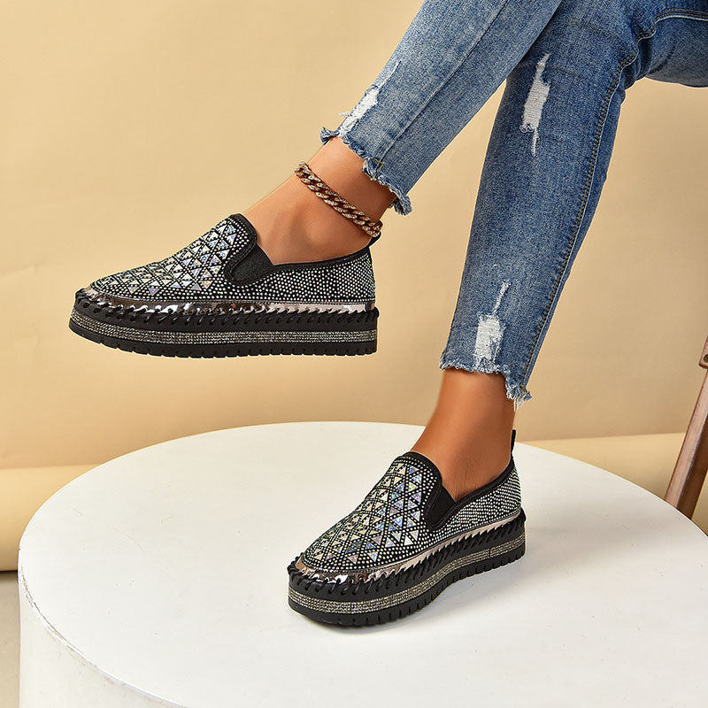 Women's Rhinestone Mesh Platform Loafers