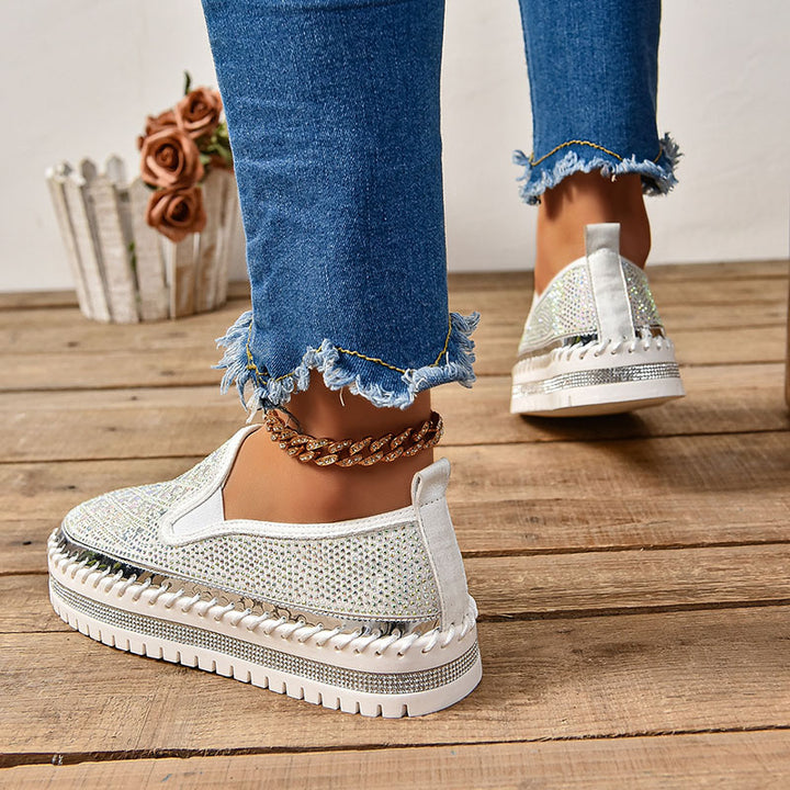 Women's Rhinestone Mesh Platform Loafers