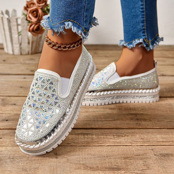 Women's Rhinestone Mesh Platform Loafers