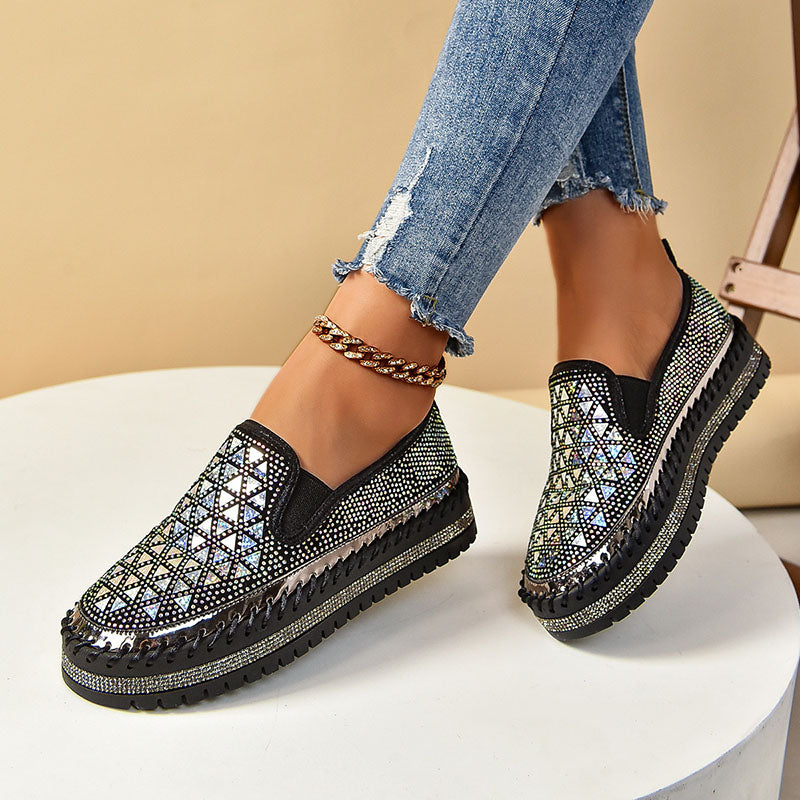 Women's Rhinestone Mesh Platform Loafers