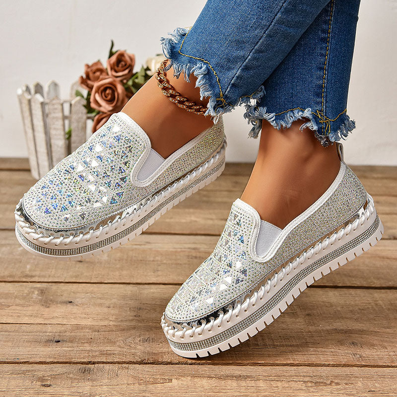 Women's Rhinestone Mesh Platform Loafers