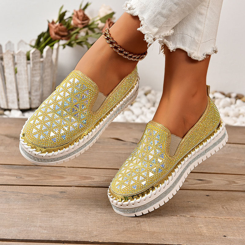 Women's Rhinestone Mesh Platform Loafers