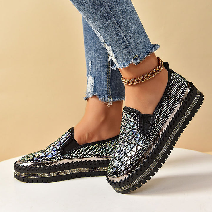 Women's Rhinestone Mesh Platform Loafers