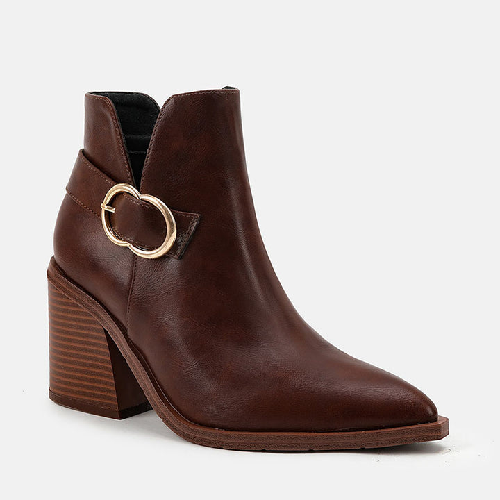 Women's Pointed-Toe Ring-Buckle Ankle Boots