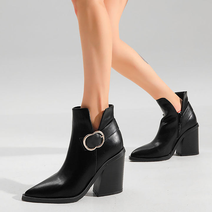 Women's Pointed-Toe Ring-Buckle Ankle Boots