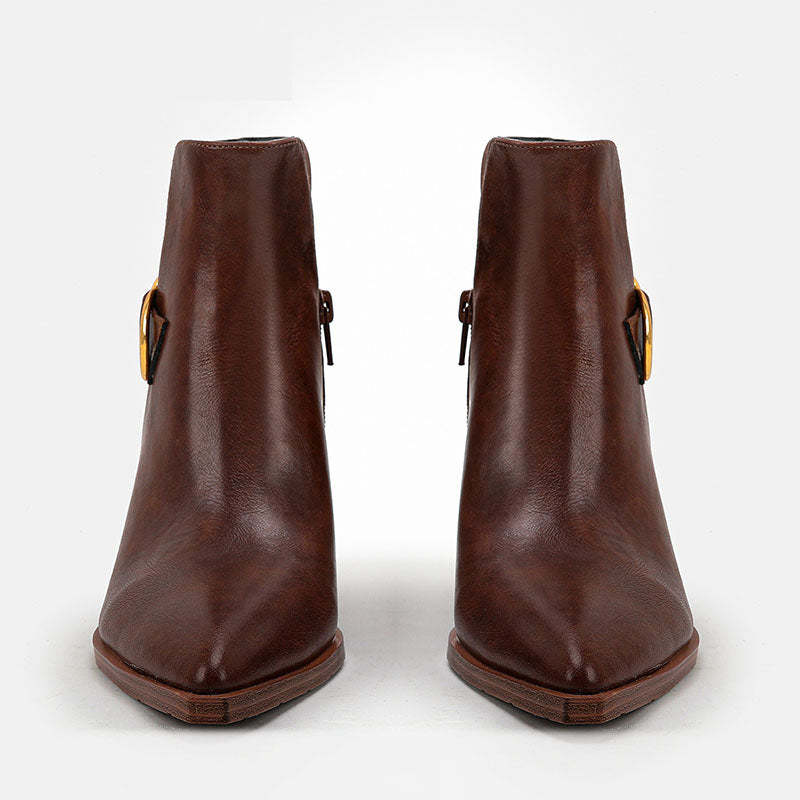 Women's Pointed-Toe Ring-Buckle Ankle Boots