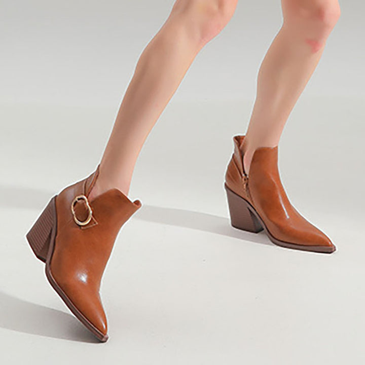Women's Pointed-Toe Ring-Buckle Ankle Boots