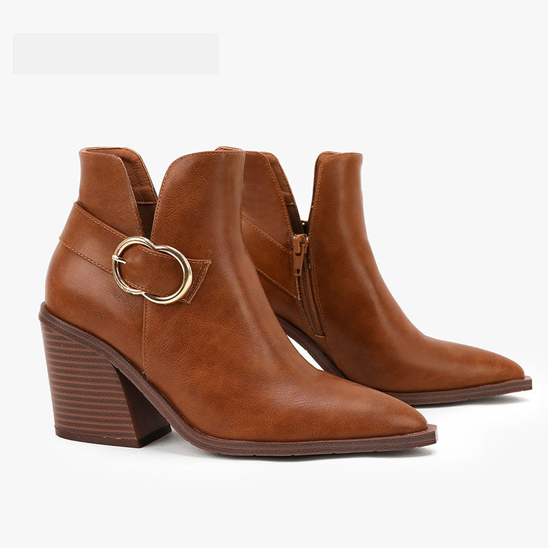 Women's Pointed-Toe Ring-Buckle Ankle Boots