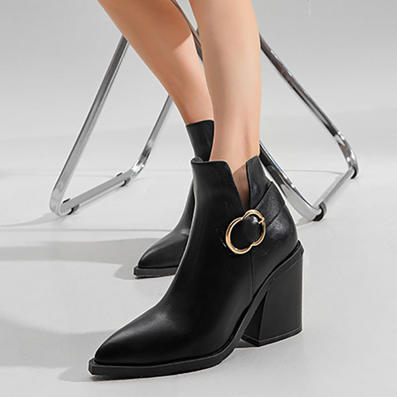 Women's Pointed-Toe Ring-Buckle Ankle Boots