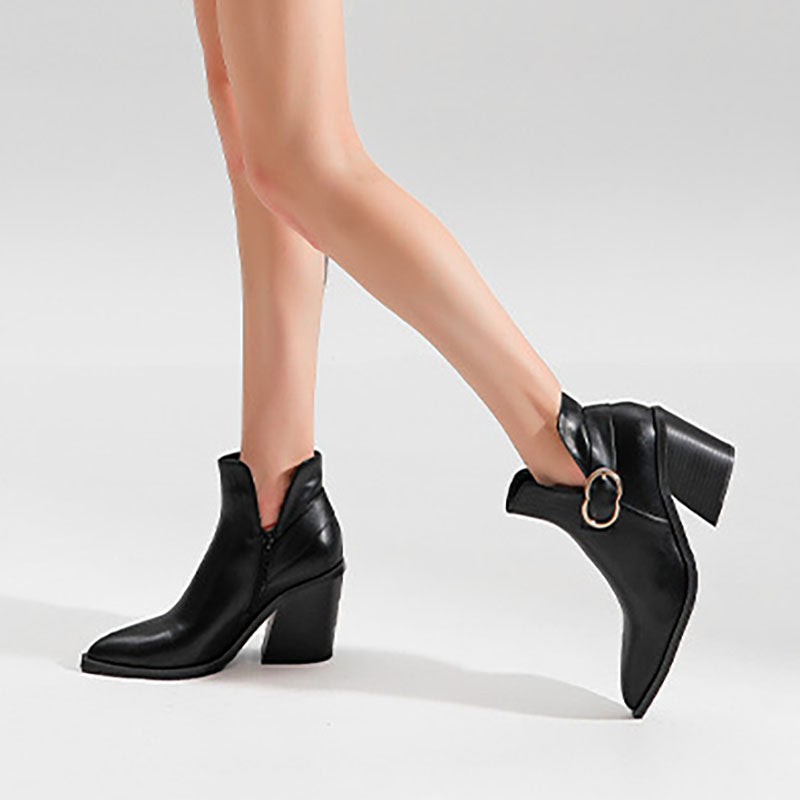 Women's Pointed-Toe Ring-Buckle Ankle Boots