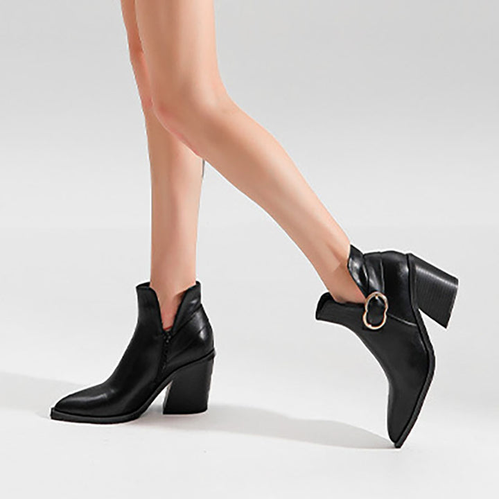 Women's Pointed-Toe Ring-Buckle Ankle Boots