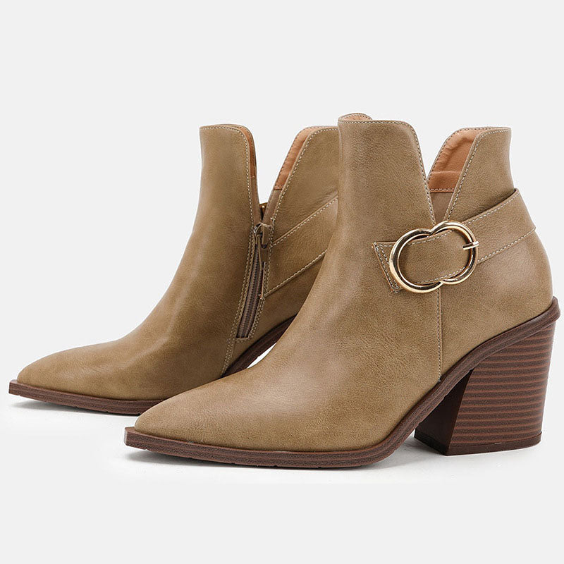 Women's Pointed-Toe Ring-Buckle Ankle Boots