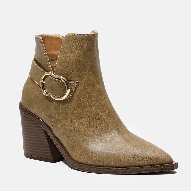 Women's Pointed-Toe Ring-Buckle Ankle Boots