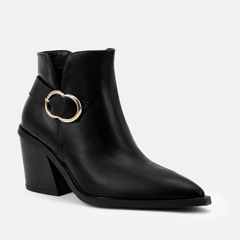 Women's Pointed-Toe Ring-Buckle Ankle Boots