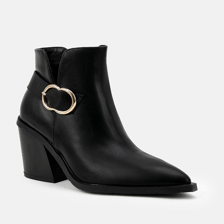 Women's Pointed-Toe Ring-Buckle Ankle Boots