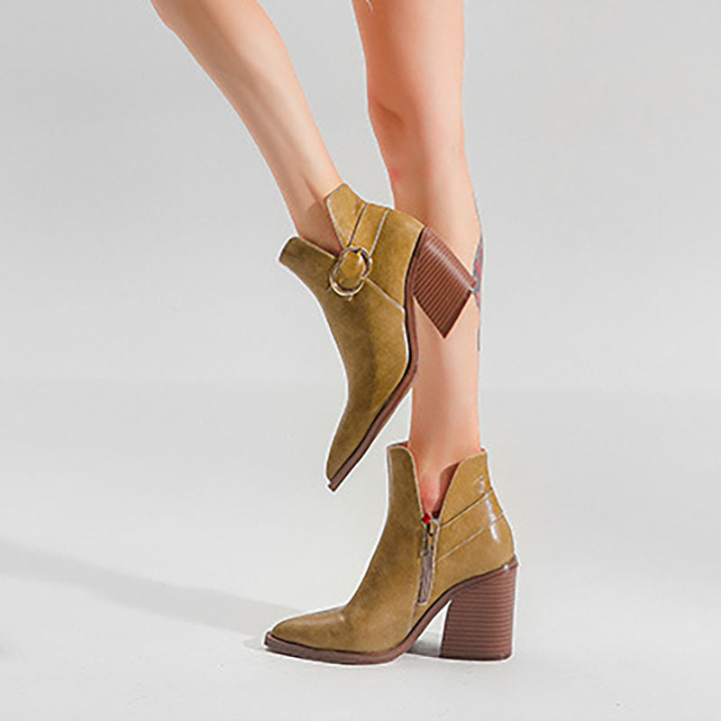 Women's Pointed-Toe Ring-Buckle Ankle Boots