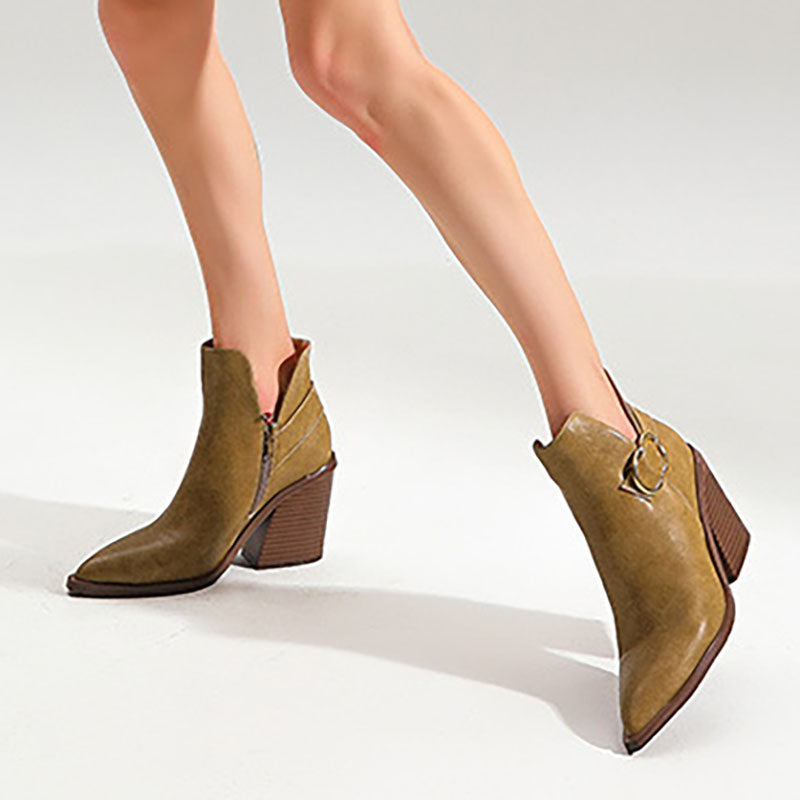 Women's Pointed-Toe Ring-Buckle Ankle Boots